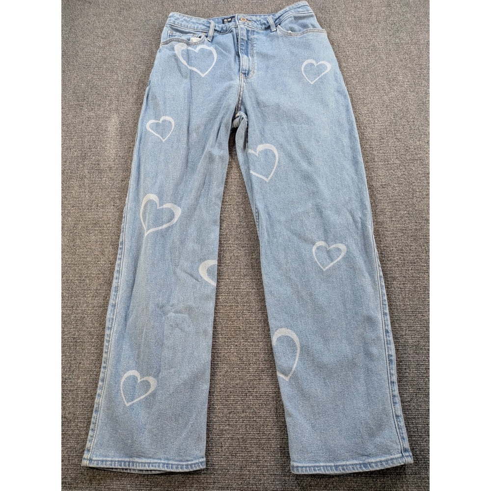 Hollister Heart Print Ultra High-Rise Dad Jeans Women Size 11R/10R W30